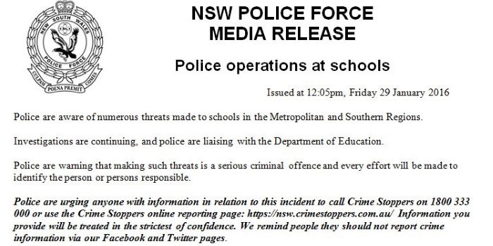 Several NSW/ VIC Schools In Lockdown Following Threats; Police Operations Under Way