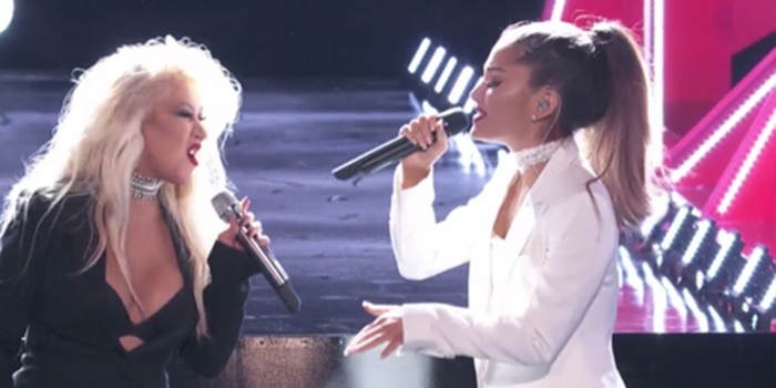 Ariana Grande Steps In For Whitney's Hologram To Duet With Christina On "The Voice" Finale