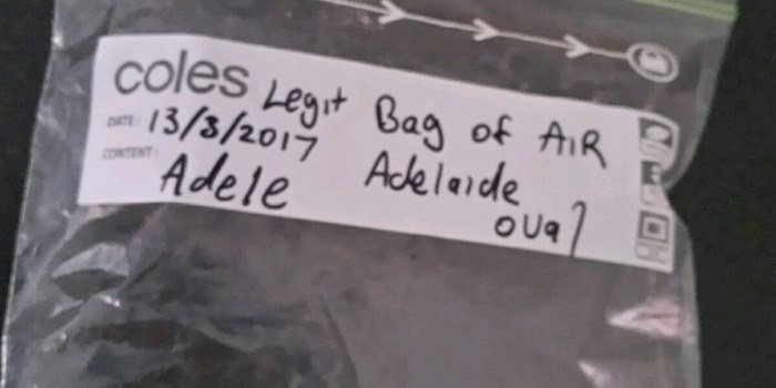 For Sale: “Legit” Bag of Air From Adele’s Adelaide Concert